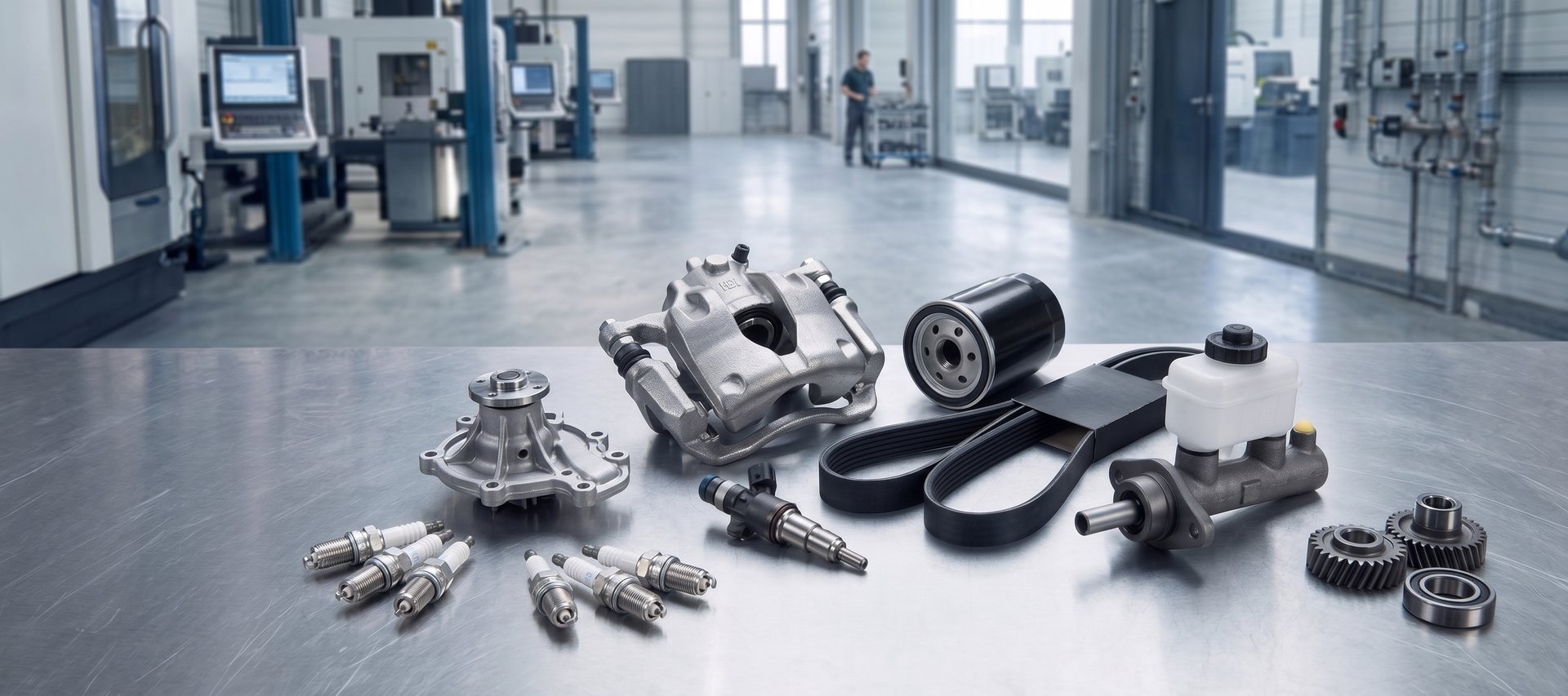 Genuine truck parts on a workshop bench